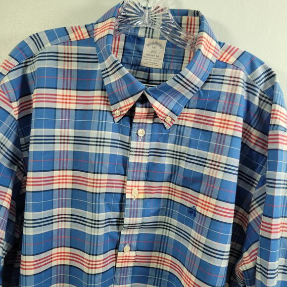 Brooks Brothers Men's Blue Plaid Button Front Non-Iron Shirt Size 2XL 11026-1250 - Picture 6 of 6